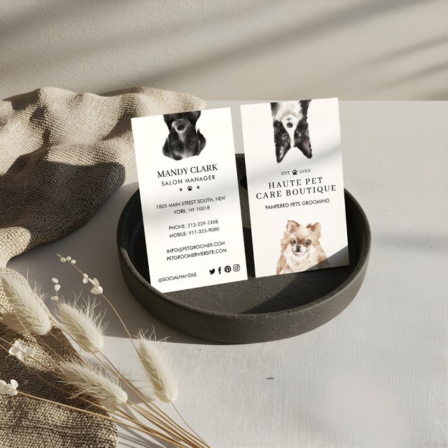 Peeking Watercolor Hundar Djuromsorg Grooming & Sa Visitkort (Peeking Watercolor Dogs Pet Care Grooming & Salon Business Card)