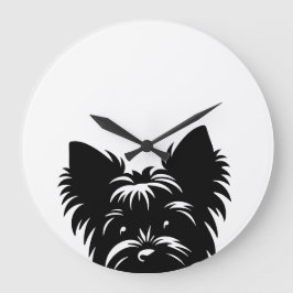 Peeking Yorkie Black and White Wall Clock Stor Klocka