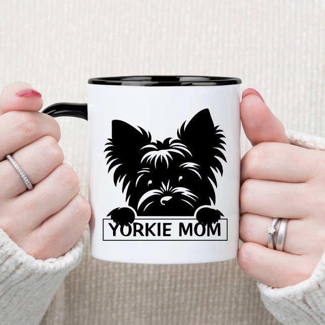 Peeking Yorkie Black Silhouette Yorkie Mamma Mugg (Skapare uppladdad)