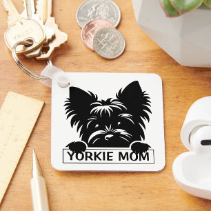 Peeking Yorkie Black Silhouette Yorkie Mamma Nyckelring