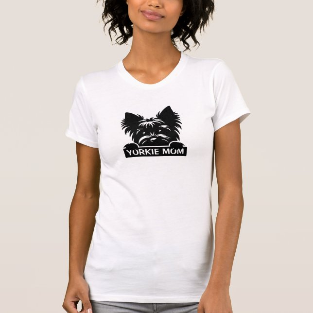 Peeking Yorkie Black Silhouette Yorkie Mamma T Shirt (Framsida)