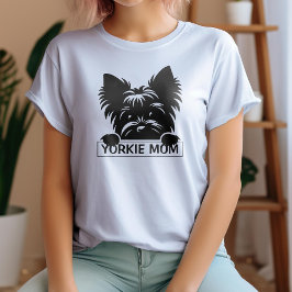 Peeking Yorkie Black Silhouette Yorkie Mamma T Shirt
