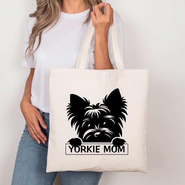 Peeking Yorkie Black Silhouette Yorkie Mamma Tygkasse (Skapare uppladdad)