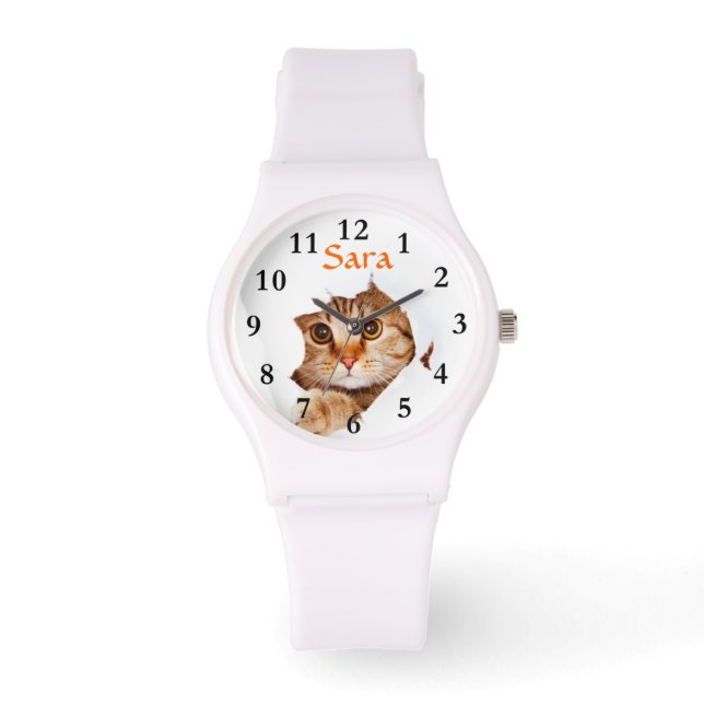 Peekting Cat on Sporty White Silicon Wrist Watch Armbandsur (Framsida)