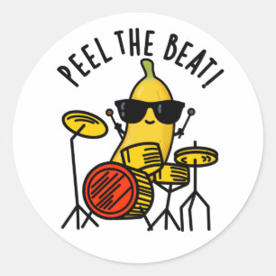 Peel Beat Funny Banana Drummer Pun Runt Klistermärke