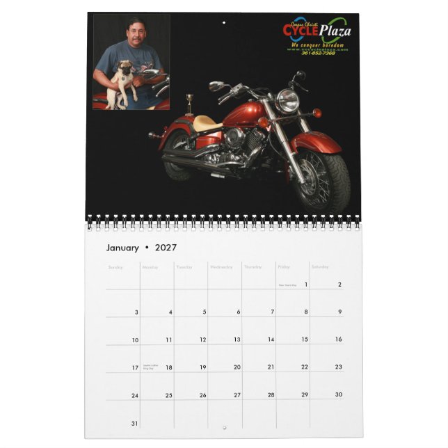 Peelin ut för Bike Show Anpassningsbar Pets Kalender (Jan 2027)