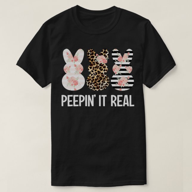Peepin it it Real Cute Bunny Rabbit Leopard Påsk  T Shirt (Design framsida)
