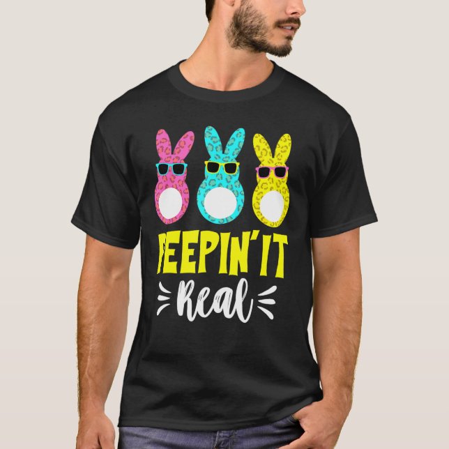 Peepin it it Real Cute Rabbit Ansikte Trio med gla T Shirt (Framsida)