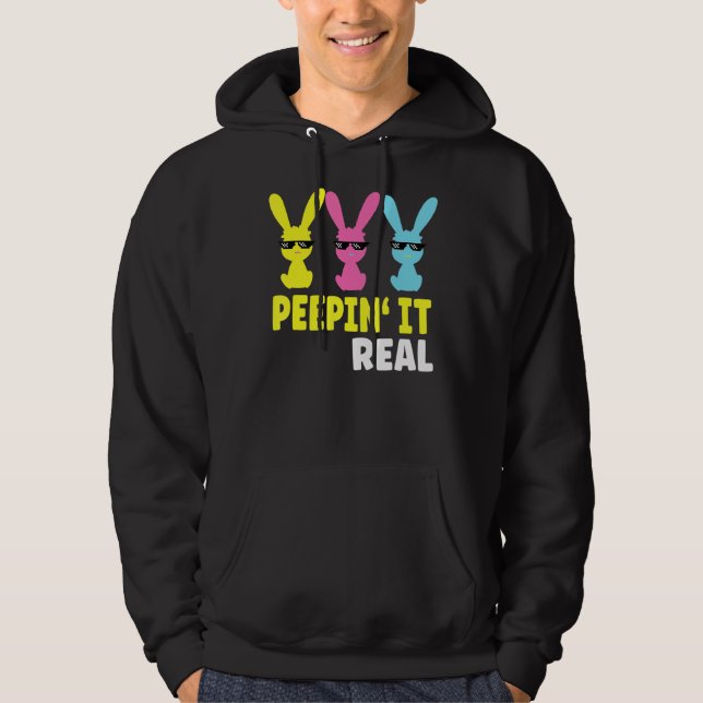 Peepin it it Real Glad påsk Bunny Egg Hunt 1 Hoodie (Framsida)