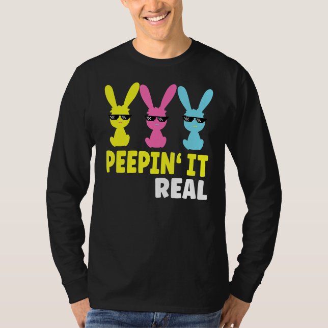 Peepin it it Real Glad påsk Bunny Egg Hunt 1 T Shirt (Framsida)