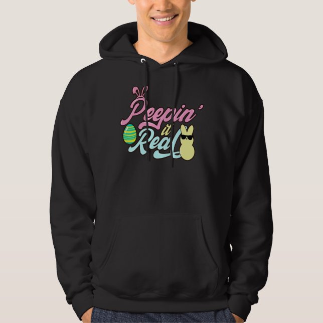 Peepin it it Real Påskhare Lycklig Bunnies Egg Hun Hoodie (Framsida)