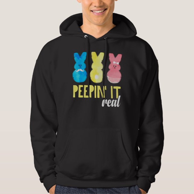 Peepin it Real Shirt Glad påsk Bunny Egg Hunt Hoodie (Framsida)
