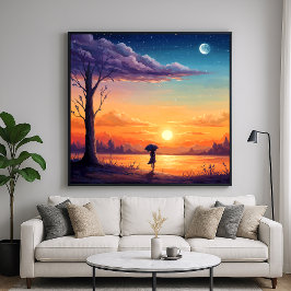 Peering in the Horizon - Illustration Stil Art Poster