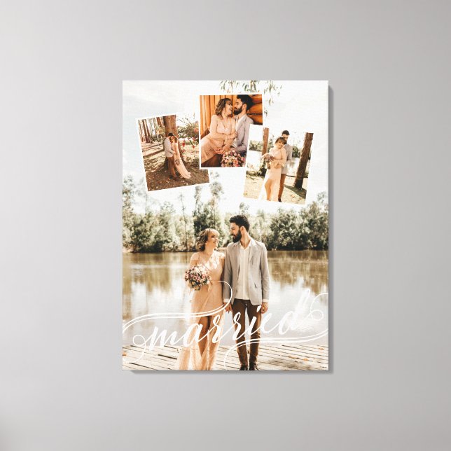 PeFOTO Collage med skrivet Bröllop-skript Canvastryck (Framsida)