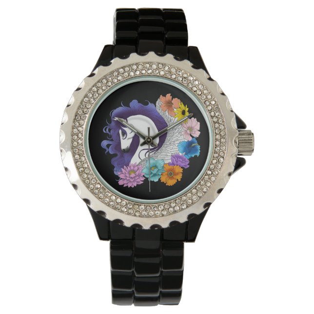 Pegasus Black Floral Armbandsur (Framsida)