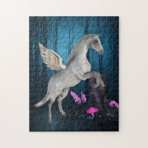 Pegasus Blue Forest Fantasy Horse Art Pussel