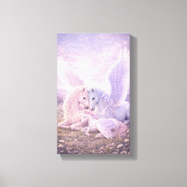 Pegasus Family – Soft Pastel Fantasy Canvas Art (Framsida)
