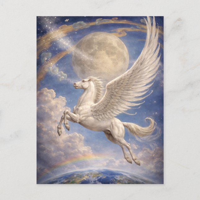 Pegasus Flying Between Earth And Moon Fantasy Art Vykort (Framsida)