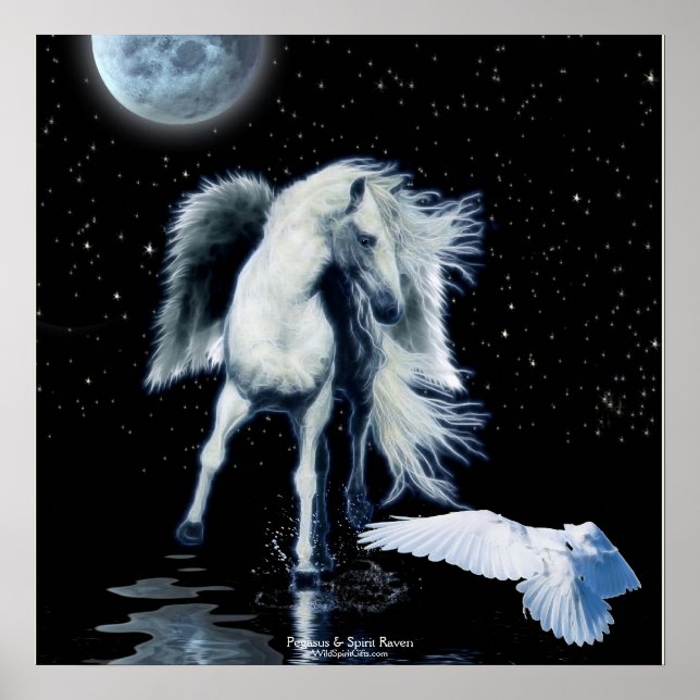 PEGASUS & för VIT KORPSVART fantasiaffisch Poster (Framsidan)