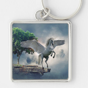 Pegasus Fyrkantig Silverfärgad Nyckelring