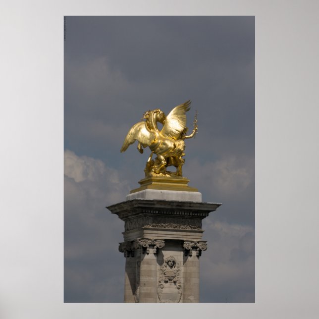 Pegasus Gilded bronze statue smyptur Paris Pont Poster (Framsidan)