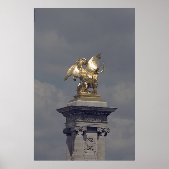 Pegasus Gilded bronze statue smyptur Paris Pont Poster (Framsidan)