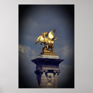 Pegasus Gilded bronze statue smyptur Paris Pont Poster