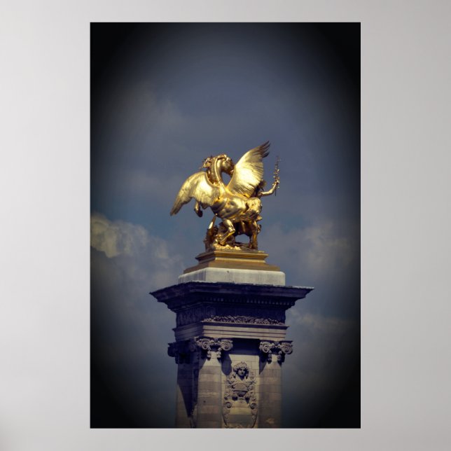 Pegasus Gilded bronze statue smyptur Paris Pont Poster (Framsidan)