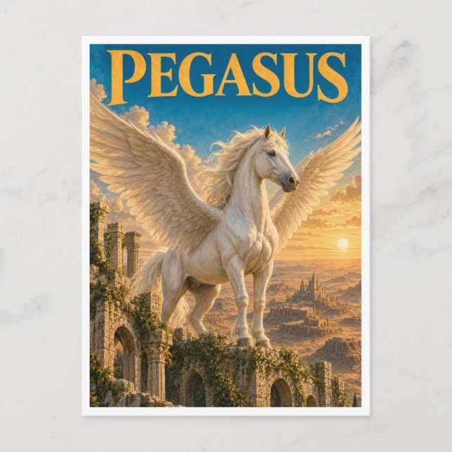 Pegasus, gotisk fantasimonster vykort (Framsida)