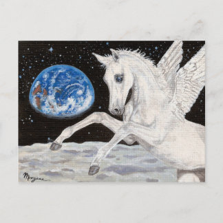 Pegasus häst Måne och Earth Fantasy-vykort Vykort