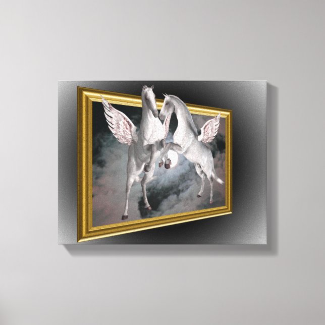 Pegasus hästar ut ur gränserna Fantasy Canvastryck (Framsida)
