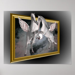 Pegasus hästar ut ur gränserna Fantasy Poster