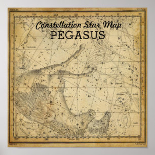 Pegasus Horse Constellation Star Karta Andromeda Poster