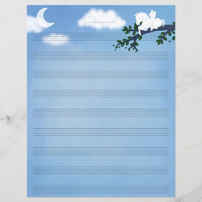 Pegasus i Starry Night Music Manuscript Papper (Framsida)