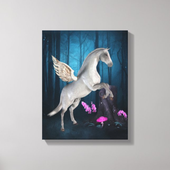 Pegasus Magic Forest Fantasy Horse Art Canvastryck (Framsida)
