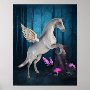 Pegasus Magic Forest Fantasy Horse Art Poster