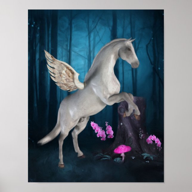 Pegasus Magic Forest Fantasy Horse Art Poster (Framsidan)