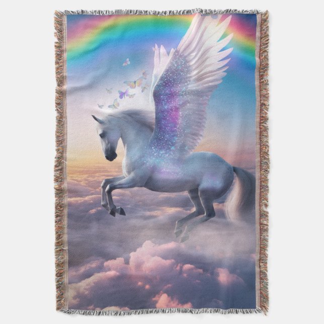 Pegasus med regnbåge filt (Framsidan Vertikal)