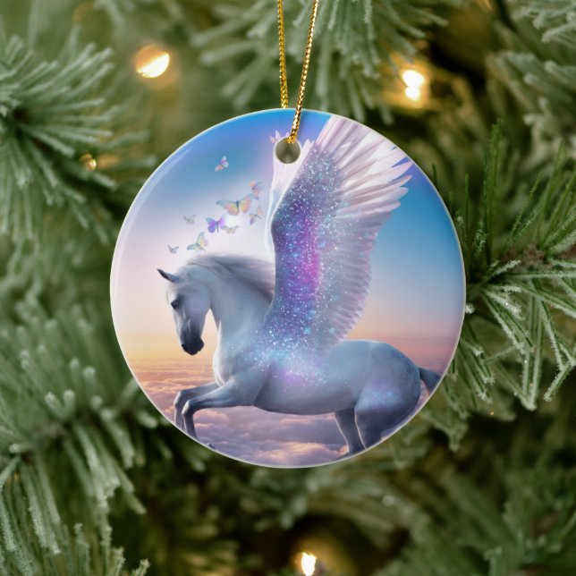 Pegasus med regnbåge julgransprydnad keramik (Träd)
