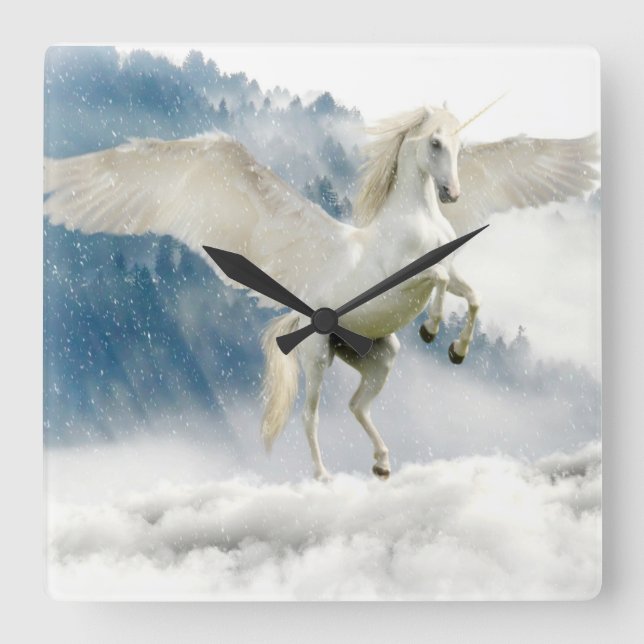 Pegasus Mythical Unicorn Flying Horse Fyrkantig Klocka (Framsida)