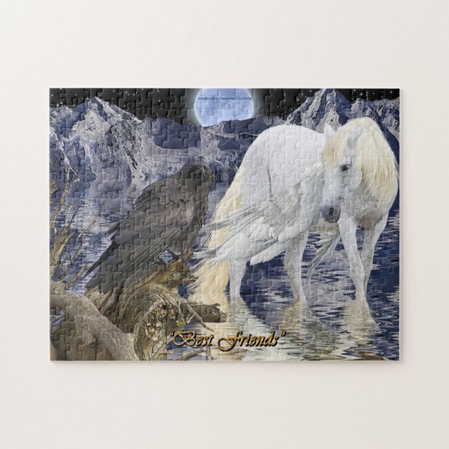 Pegasus och Black Raven Fantasy Art Puzzle Pussel (Horisontell)