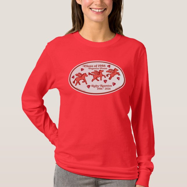 Pegasus Posse Ruby Återträff, djupröd långärmad T- T Shirt (Framsida)