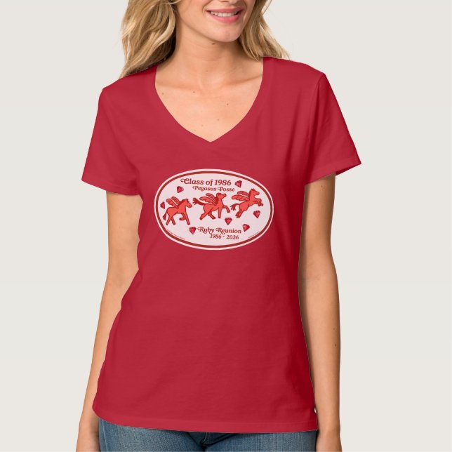 Pegasus Posse Ruby Återträff V-ringad T Shirt (Framsida)