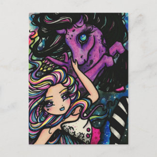 Pegasus Rainbow Galaxy Star Fairy Fantasy Art Girl Vykort