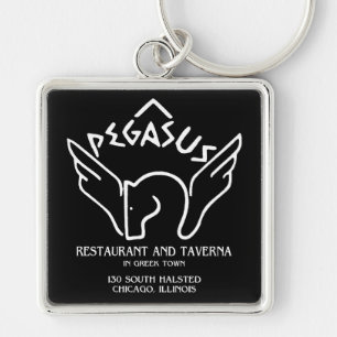 Pegasus Restaurant och Taverna, Chicago, IL Fyrkantig Silverfärgad Nyckelring