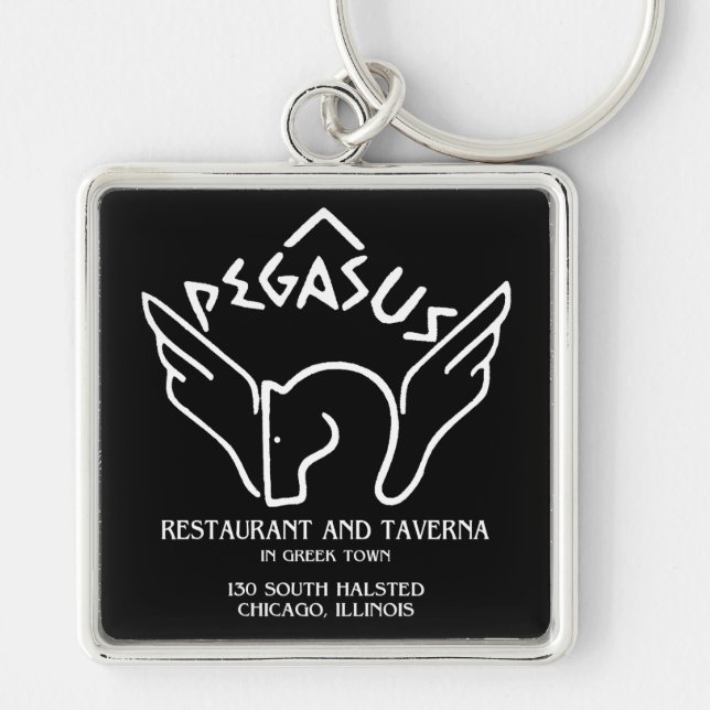 Pegasus Restaurant och Taverna, Chicago, IL Fyrkantig Silverfärgad Nyckelring (Framsidan)