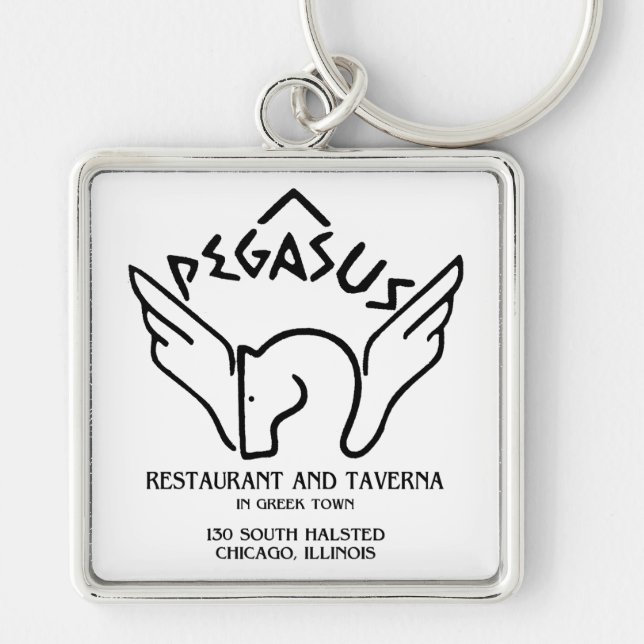 Pegasus Restaurant och Taverna, Chicago, IL Fyrkantig Silverfärgad Nyckelring (Framsidan)