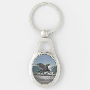 Pegasus som tar flyg ovalt silverfärgad nyckelring