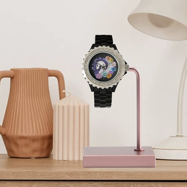 Pegasus Svart Blommig Armbandsur (Skapare uppladdad)