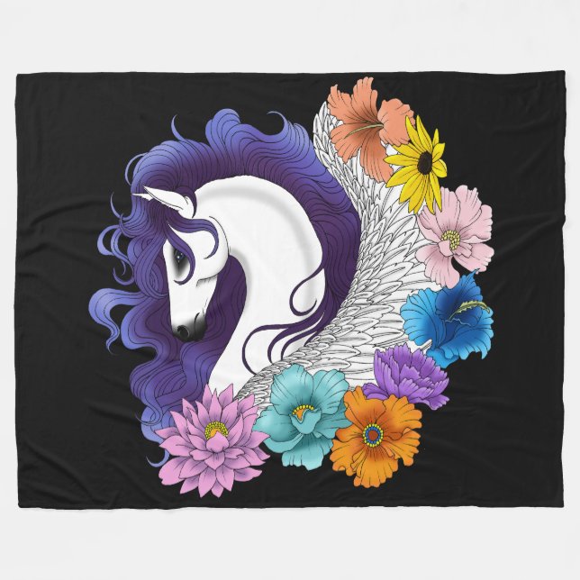 Pegasus Svart Blommig Fleecefilt (Framsidan (Horisontell))